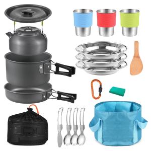 TOMSHOO 22pcs Camping Cookware Mess Kit for Outdoor