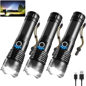 3-Pack High Lumens Rechargeable Tactical Flashlights