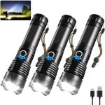 3-Pack High Lumens Rechargeable Tactical Flashlights