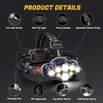 MIOISY Rechargeable 8-LED Waterproof Headlamp