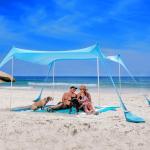 SUN NINJA Beach Tent Shelter with UPF50+ Protection, Includes Sand Shovel, Ground Pegs, Stability Poles, Outdoor Pop Up Shade Canopy for Camping, Fishing, Backyard Fun