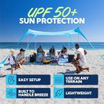 SUN NINJA Beach Tent Shelter with UPF50+ Protection, Includes Sand Shovel, Ground Pegs, Stability Poles, Outdoor Pop Up Shade Canopy for Camping, Fishing, Backyard Fun