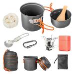 9-Piece Portable Camping Cookware Set with Non-Stick Pots