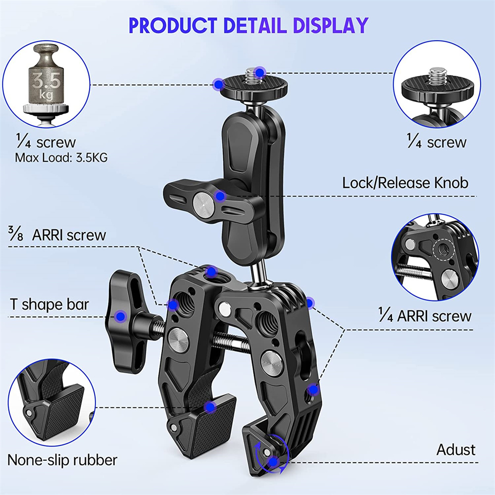 Camera Clamp Mount w/ Ballhead for Canon/Nikon DSLR