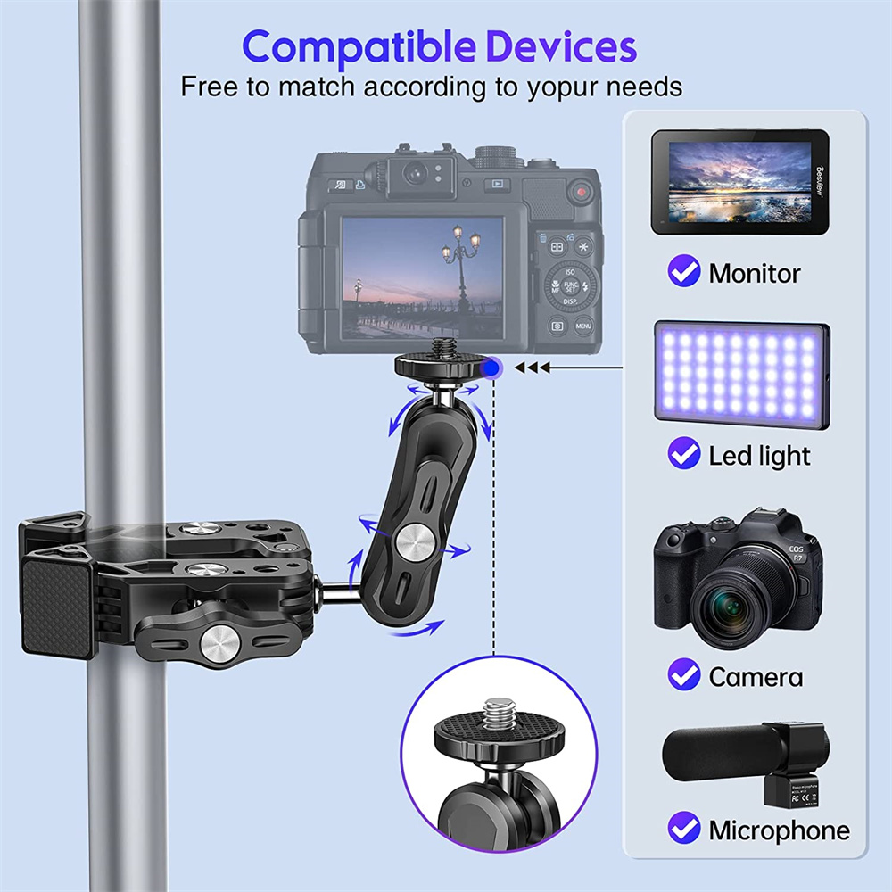 Camera Clamp Mount w/ Ballhead for Canon/Nikon DSLR
