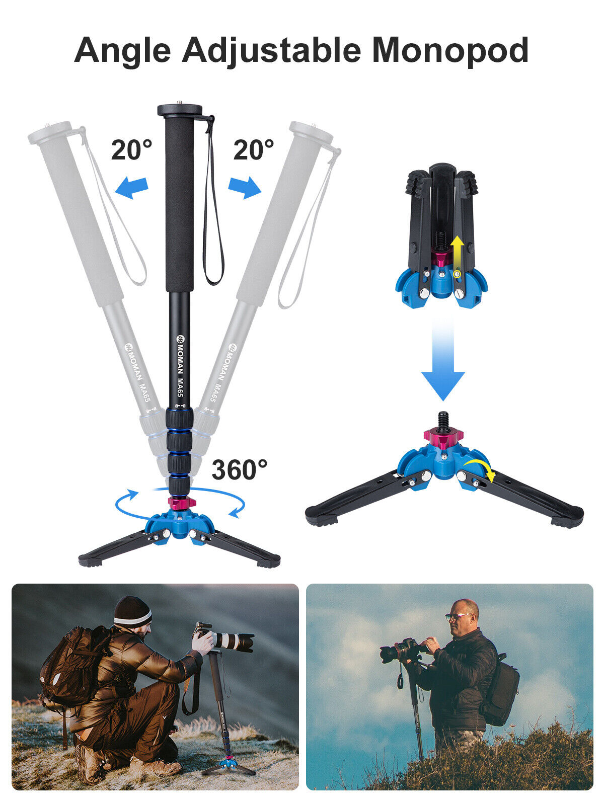 MOMAN MA65 Portable Camera Monopod & Tripod