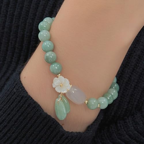 Gradient Green Jade Bead Bracelet for Women, Holiday Gift