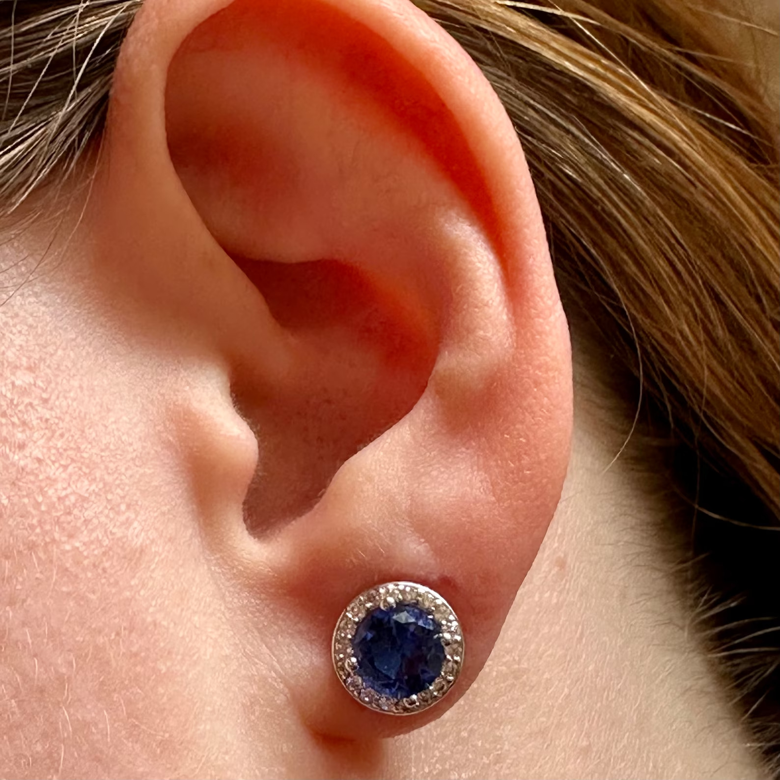 Tanzanite White Topaz 9MM Stud Earrings - 925 Silver