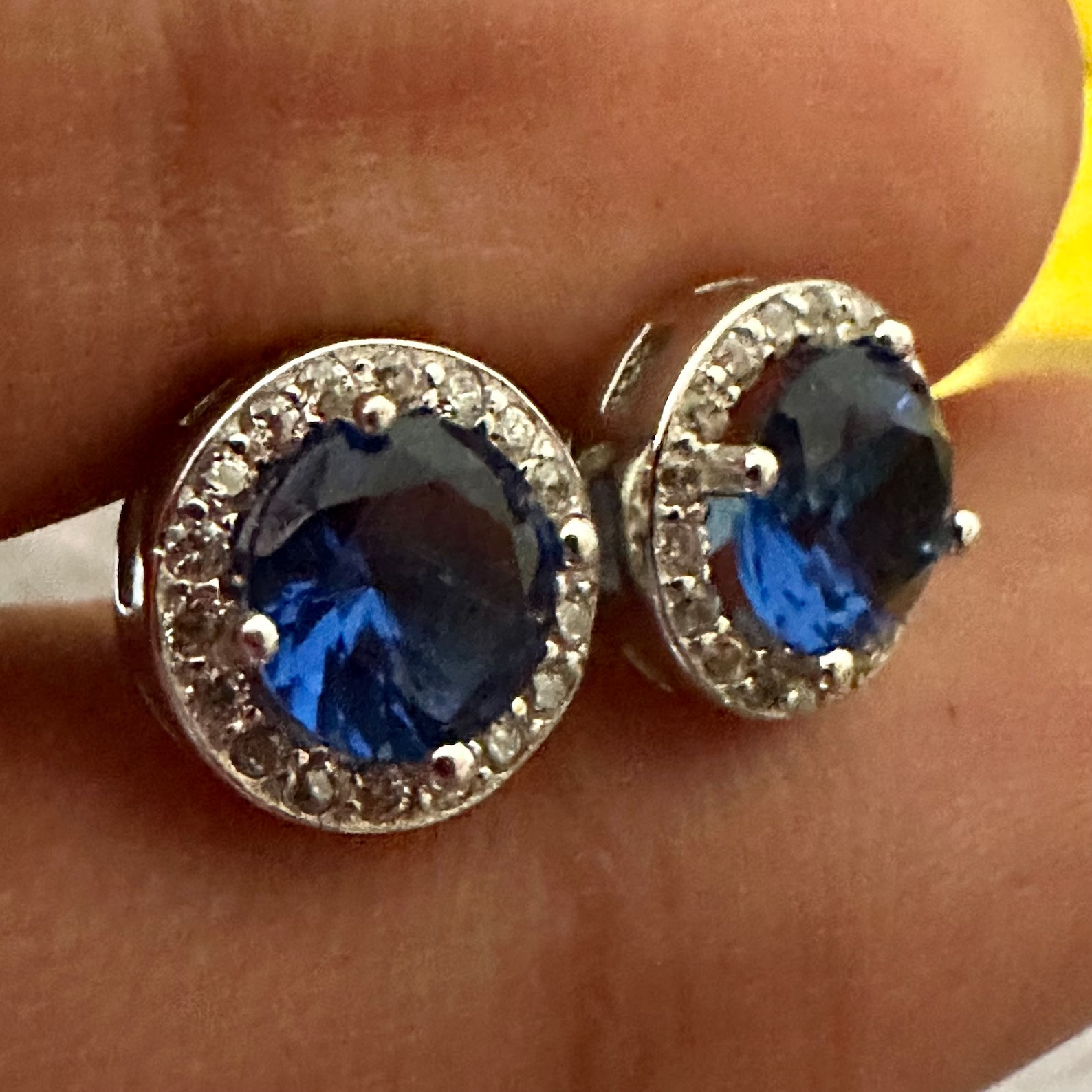 Tanzanite White Topaz 9MM Stud Earrings - 925 Silver