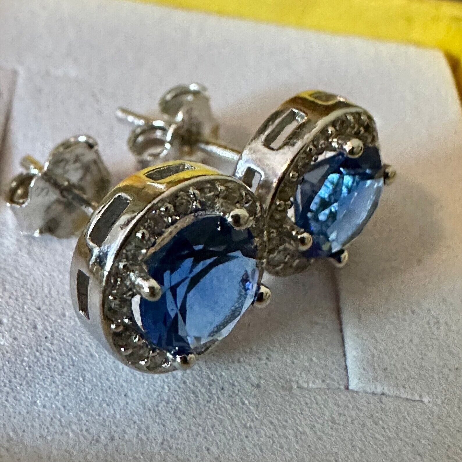 Tanzanite White Topaz 9MM Stud Earrings - 925 Silver