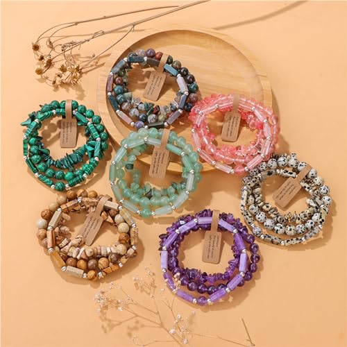 Set of 3 Green Jade Beaded Stretch Bracelets