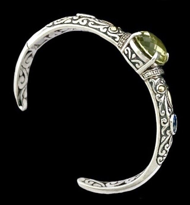 Sterling Silver LEMON CITRINE & BLUE TOPAZ Cuff Bracelet