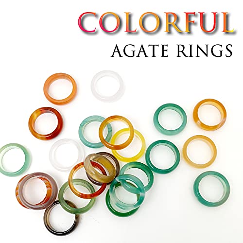 Morchic 10-Piece Multicolor Agate Band Rings Set