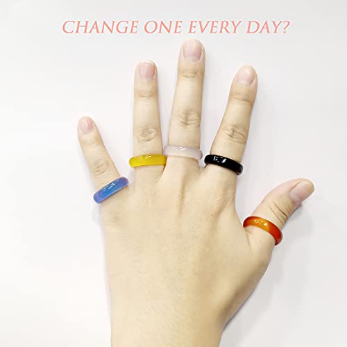 Morchic 10-Piece Multicolor Agate Band Rings Set
