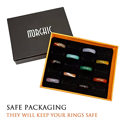 Morchic 10-Piece Multicolor Agate Band Rings Set