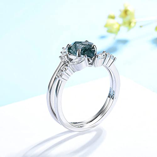Moss Agate Gemstone Ring Set in Sterling Silver