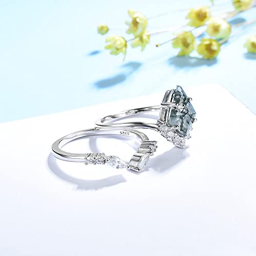 Moss Agate Gemstone Ring Set in Sterling Silver