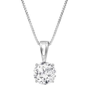Lab Grown Diamond Solitaire Pendant in 14K White Gold