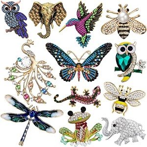 12 Pcs Vintage Rhinestone Animal Brooch Set