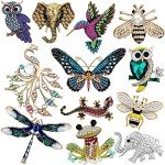 12 Pcs Vintage Rhinestone Animal Brooch Set