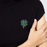 Green Clover Leaf Rhinestone Brooch Pin - Lucky Charm
