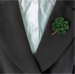 Green Clover Leaf Rhinestone Brooch Pin - Lucky Charm