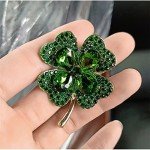 Green Clover Leaf Rhinestone Brooch Pin - Lucky Charm