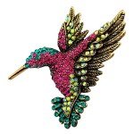 Antique Gold Hummingbird Crystal Pin Brooch
