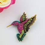 Antique Gold Hummingbird Crystal Pin Brooch