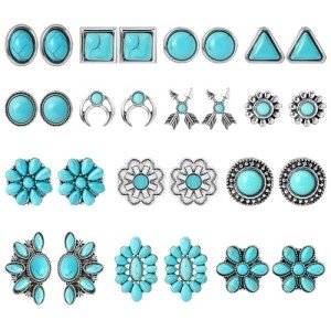 Turquoise Gemstone Stud Earrings Set for Women Girls