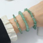 Set of 3 Green Jade Beaded Stretch Bracelets