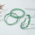 Set of 3 Green Jade Beaded Stretch Bracelets