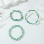 Set of 3 Green Jade Beaded Stretch Bracelets