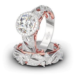 Jeulia 4 Carat Leaf Engagement Ring Set in Silver