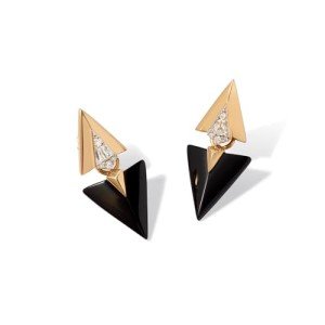 Gold Onyx & Diamond Arrow Earrings