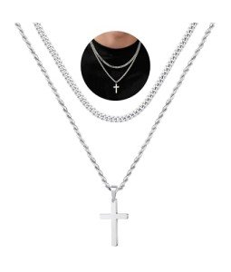 Men's Stainless Steel Layered Cross Necklace