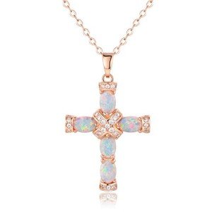 Rose Gold Plated Opal Cross Necklace - 18