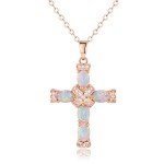 Rose Gold Plated Opal Cross Necklace - 18