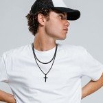 Men's Stainless Steel Layered Cross Necklace