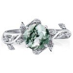 Sterling Silver Natural Moss Agate Women’s Ring