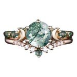 Rose Gold 2CT Moss Agate Engagement Ring Set