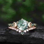 Rose Gold 2CT Moss Agate Engagement Ring Set