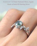 Sterling Silver Natural Moss Agate Women’s Ring