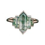 Retro Green Moss Agate Hexagon Ring in Silver