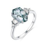 Moss Agate Hexagon Ring in 925 Sterling Silver