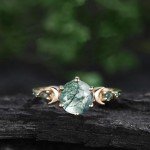 Rose Gold 2CT Moss Agate Engagement Ring Set