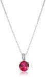 Sterling Silver Round Cut Ruby Pendant Necklace