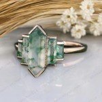 Retro Green Moss Agate Hexagon Ring in Silver