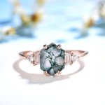 Moss Agate Hexagon Ring in 925 Sterling Silver