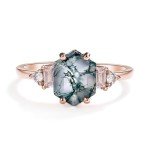 Moss Agate Hexagon Ring in 925 Sterling Silver